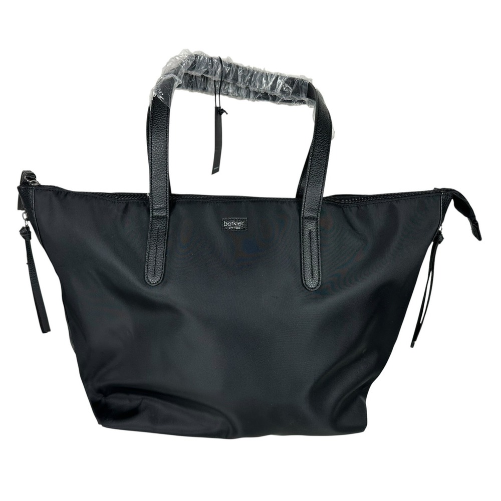 Botkier New York Black Nylon Tote Bag Leather Trim Expandable Shoulder Bag NEW